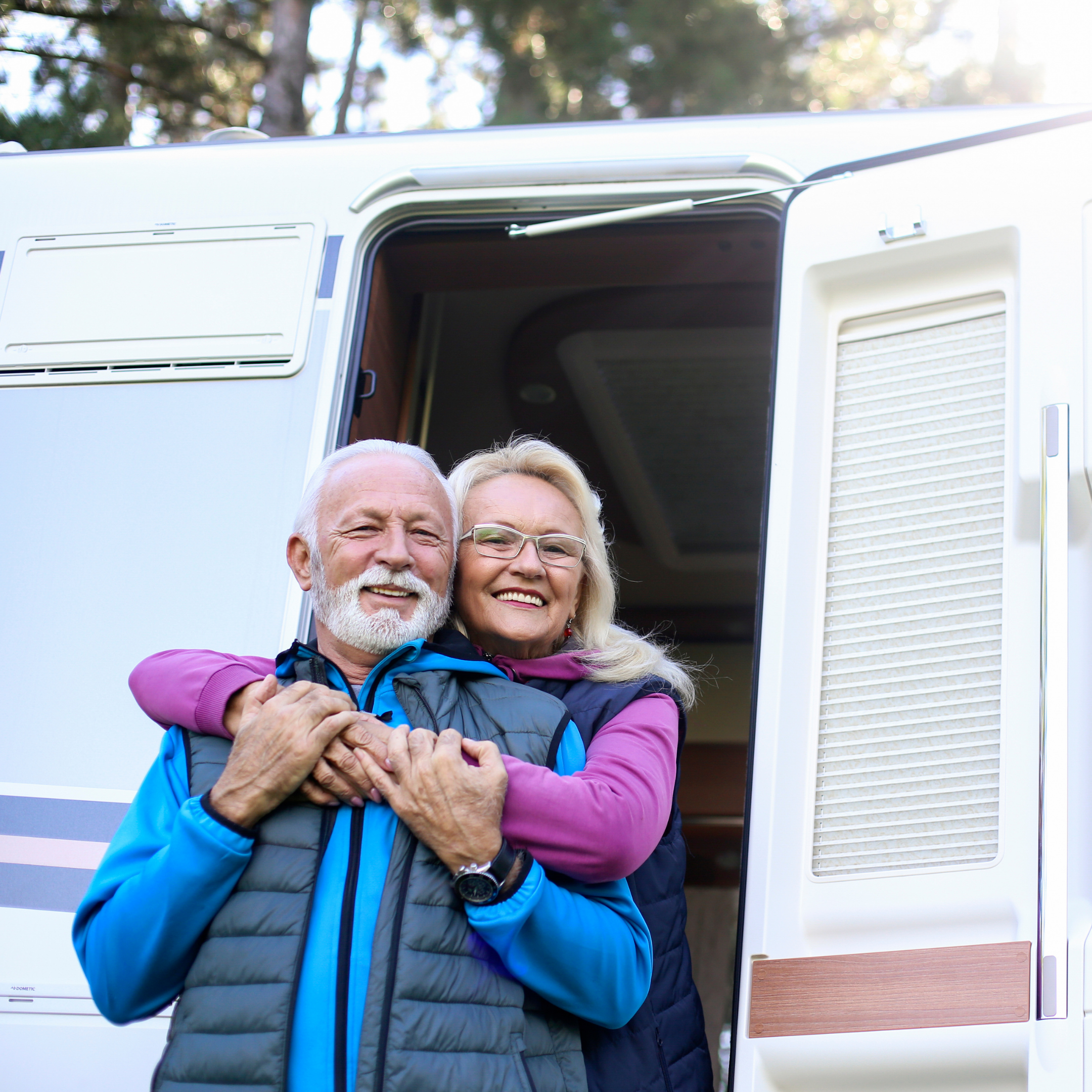 Couple enjoying a welcoming community at Legacy RV Resort in coastal Georgia.