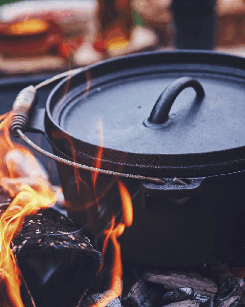 Roasting food over a campfire