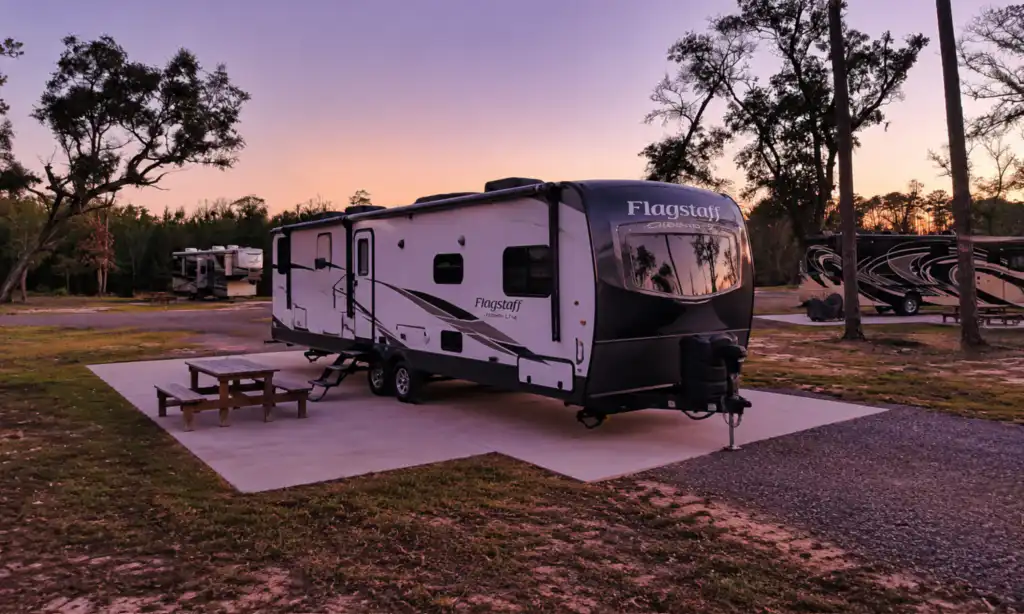 RV camping site at Legacy RV Resort near the Georgia coast during early summer
